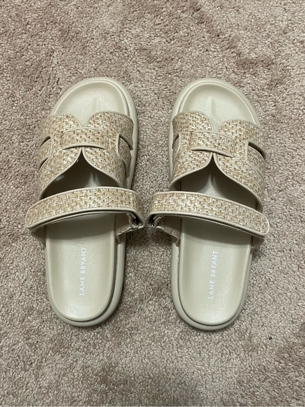 Lane Bryant Woven Slide Sandals in Light Beige